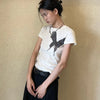 Dark-Craft Dirty-Art Wings-Print Print Above-Waist T-Shirt
