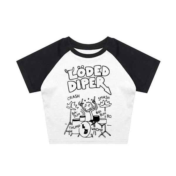 Turn-Of-Era Drummer Darkwave Letter Pattern Crop Top