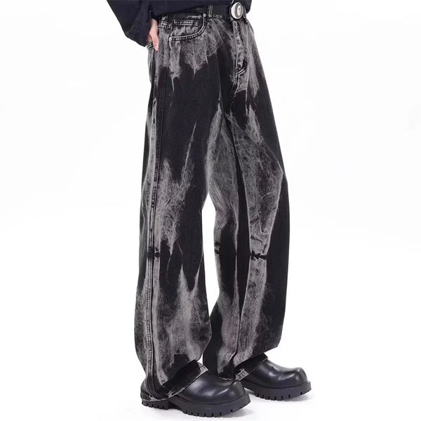 2000s Sleek Dark Black Batik Wide Denim alternatif görünüm