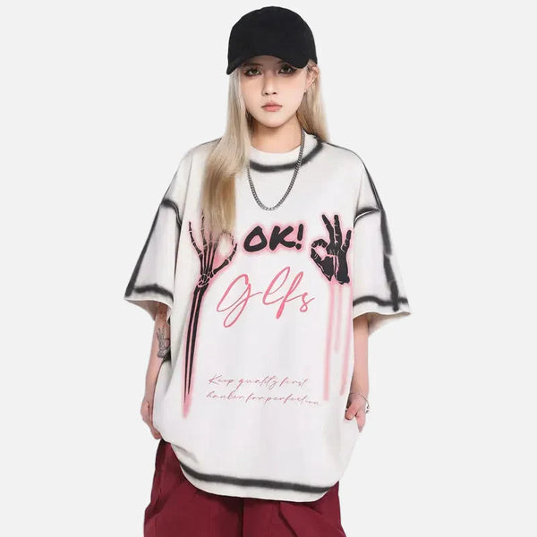 Designed Anti-Establishment Shadow-Print Short Sleeve T-Shirt alternatif görünüm