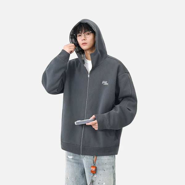Lined Plaid Warm Zip Hoodie alternatif görünüm