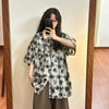 Retro Print Oversize Short Sleeve Blouse