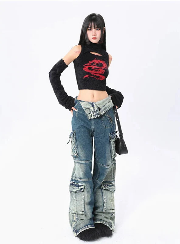 2000s Women Relaxed Utility Denim alternatif görünüm