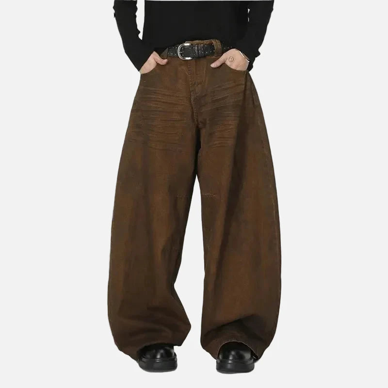 Western Style Rinse Brown Faded Denim
