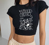 Turn-Of-Era Drummer Darkwave Letter Pattern Crop Top