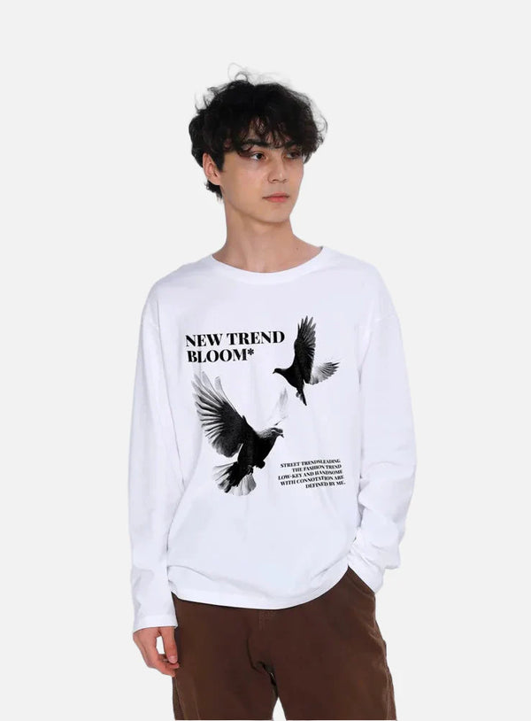 Dove Pattern All-American Style Long Sleeve T-Shirt alternatif görünüm
