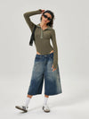 Timeless Rinse Ombre Wide Leg Denim Shorts