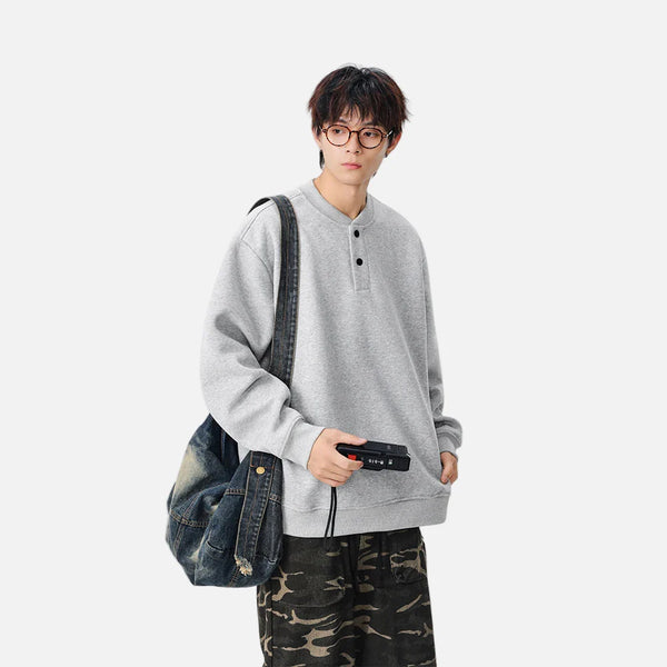 Button Stand Collar Casual Top alternatif görünüm