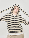 Horizontal-Lines Print Long Sleeve Hooded T-Shirt