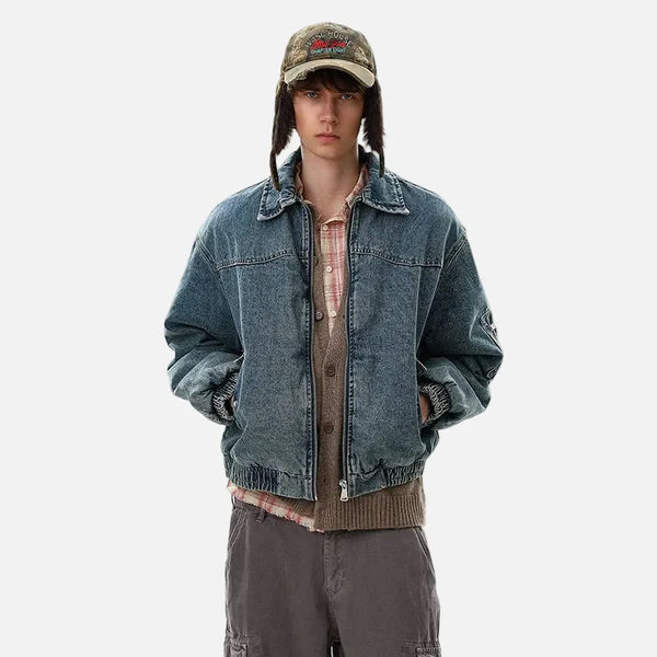 Heritage Thickened Solid Lapel Denim Jacket