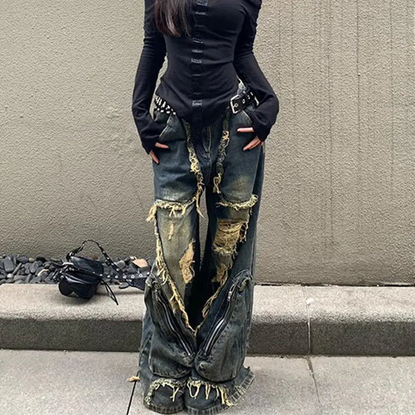Torn Sexy Heritage Hollow Out Denim alternatif görünüm