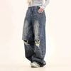 Western Style Plain Tone Torn Denim