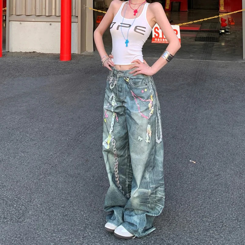 Chic Classic High Waisted Link Print Denim