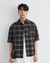 Mens Plaid Lapel Oversized Button Top