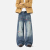 Western Style Rinse Botanical Stitched Denim