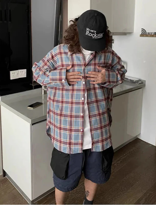 Refined Plaid Drape Long Sleeve Shirt alternatif görünüm