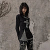 Raw-Edge Spliced Knitted Long Sleeve Top