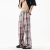 Plaid Cord Straight Trousers