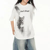 Classic-Wash Kitten Illustrated Short Sleeved T-Shirt