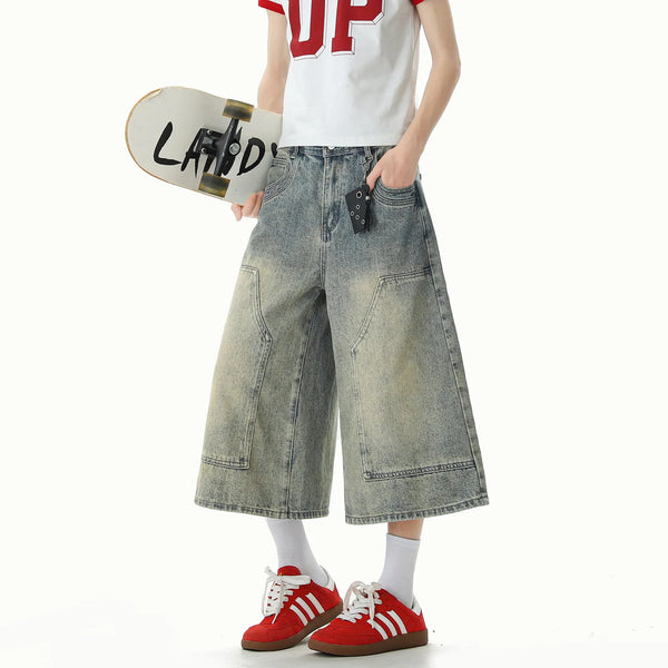 Metro Sleek Mosaic Wide Leg Denim Shorts