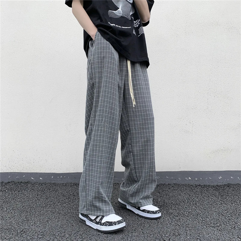 Plaid Ease Straight Wide-Leg