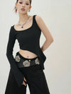 Slim Irregular Black Long Sleeve T-Shirt