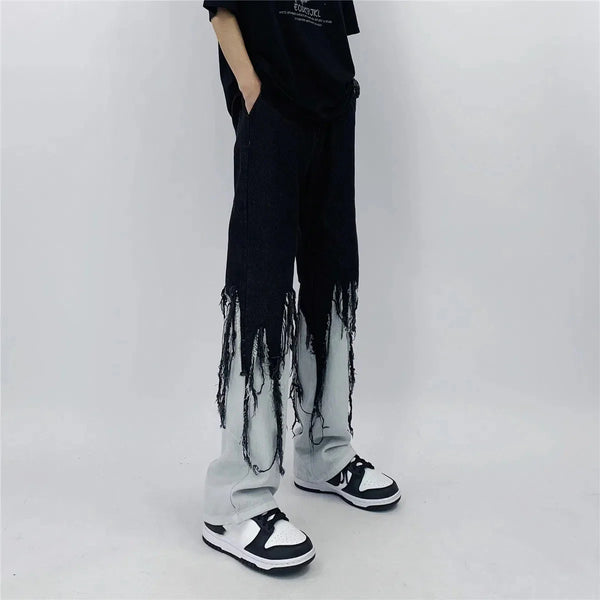 Sleek Contrast Color Tassel Relaxed Denim