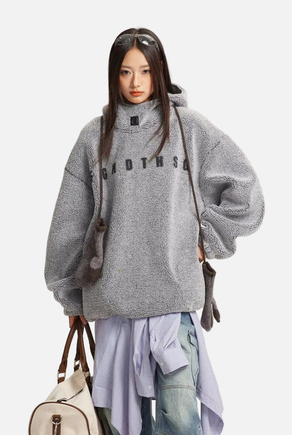 2000s Cozy Oversized Fleece Faux Fur Sweatshirt alternatif görünüm
