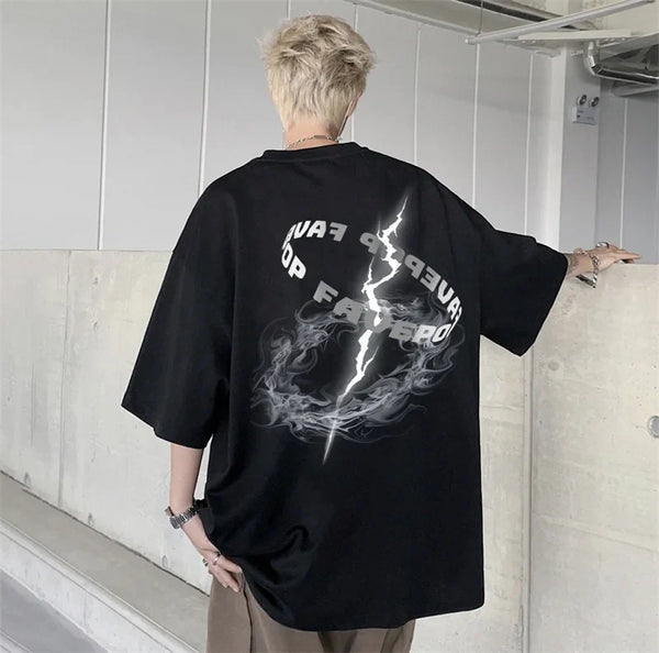 Obsidian Letter Print Crewneck T-Shirt