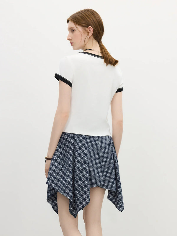 Women Block-Style Textured Canine Print with Contrast T-Shirt alternatif görünüm