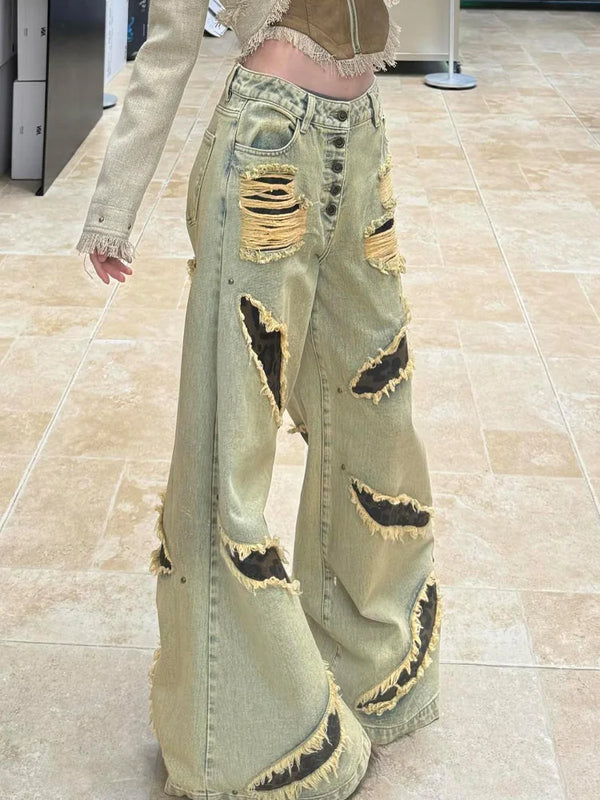 Metro distressed high waist leopard Denim