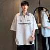 Sharp-Cut Easy-Fit Lapel Laid-Back Short Sleeve Collar-Knit T-Shirt