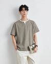 Seoul-Style Style Block-Color Color Laid-Back Fit V-Neck T-Shirt