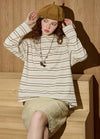 Nostalgia Chic Line-Pattern Long Sleeve T-Shirt