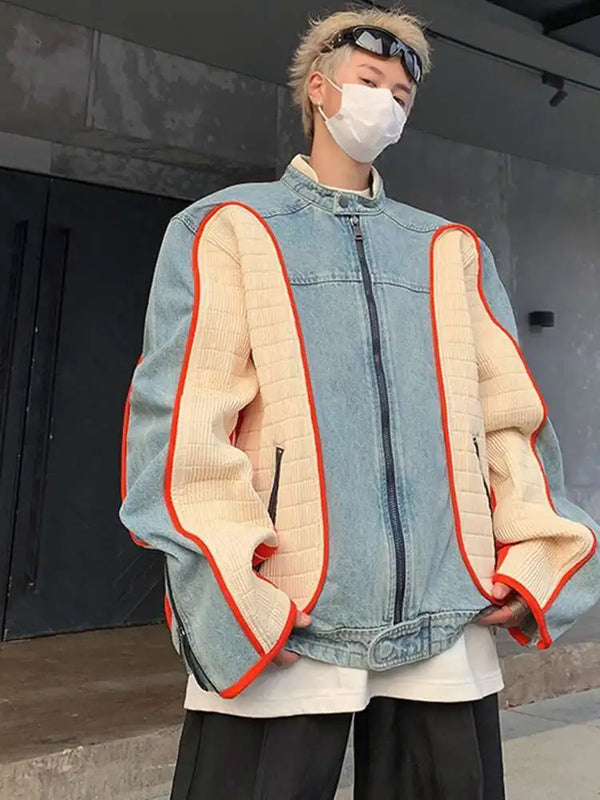 Heavy-Duty Chic Spliced Denim Jacket
