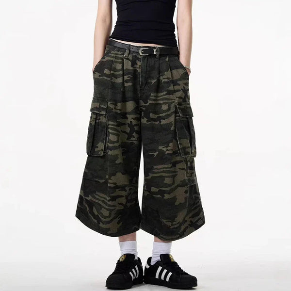 Woodland Wide Leg Denim Shorts alternatif görünüm