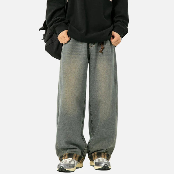 Western Relaxed Plaid Mosaic Rinse Denim