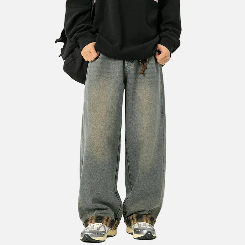 Western Relaxed Plaid Mosaic Rinse Denim