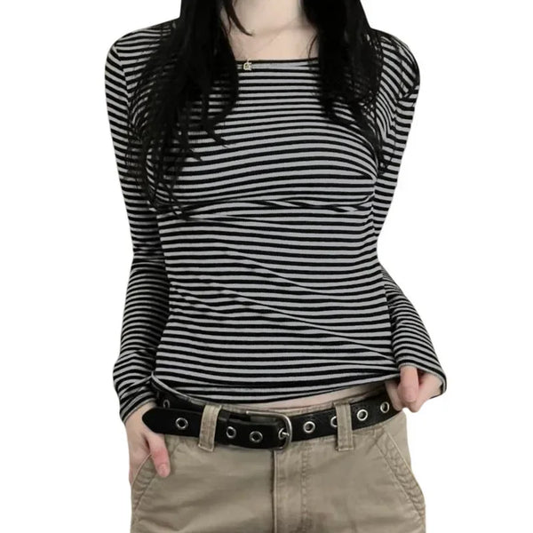 Time-Worn Multi-Stripe Slim Fit Long T-Shirt