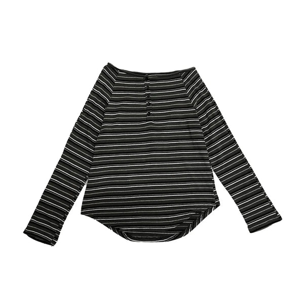 Women Urban-Edge Washed-Out Line-Pattern Slash Neck Raw-Edge T-Shirt