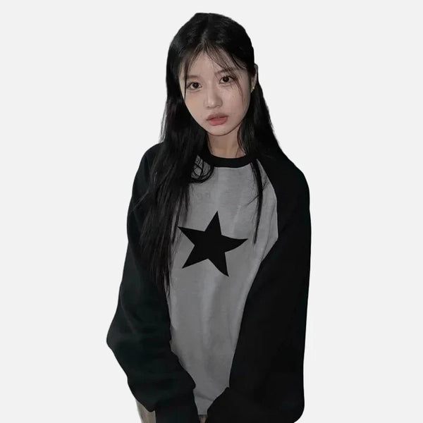 Darkwave Relaxed-Cut Contrast Color Long Sleeve T-Shirt alternatif görünüm