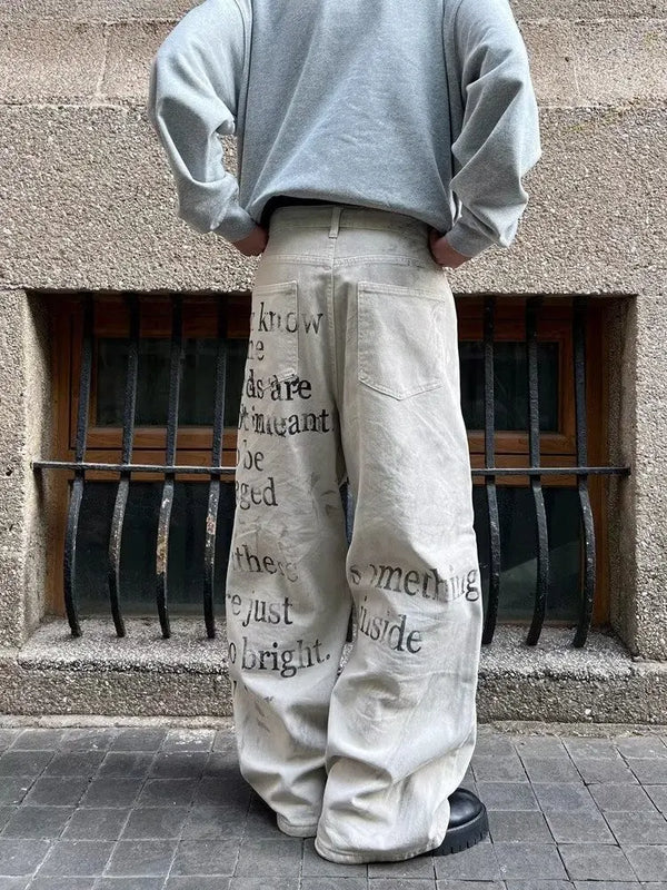 Cyber 2000s Printed White Relaxed Denim alternatif görünüm