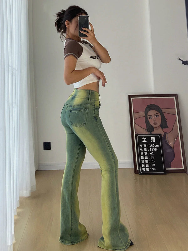 Women Heritage Green High-Rise Bell Denim alternatif görünüm