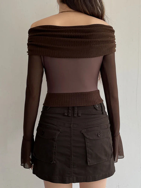 Retro-Faded Floral Spliced Slash Neck T-Shirt alternatif görünüm