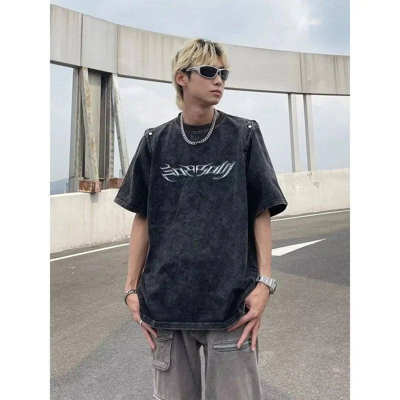 Retro-Faded Stone-Rinsed Oversize Sleeveless Crew T-Shirt