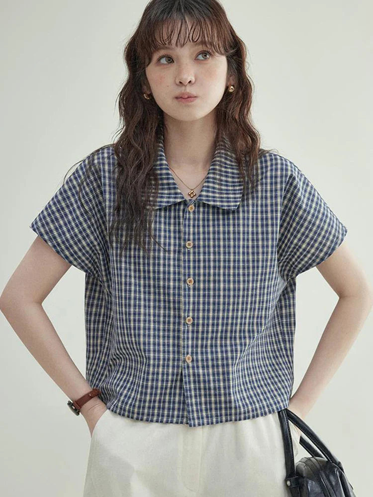Plaid Loose Vintage Street Summer Blouse
