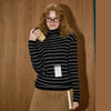 Time-Worn Stripe Knit High Neck Long Sleeve T-Shirt