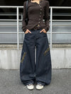 Chic Wild Print Spliced Urban Beat Utility Denim