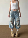 Metro Comfort Faded Wide Leg Denim Shorts