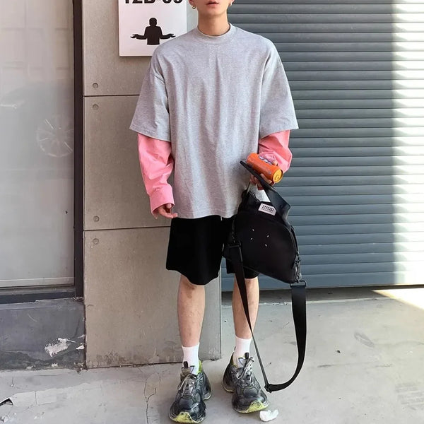 Oversize Hangang Style Contrast Stitching T-Shirt alternatif görünüm